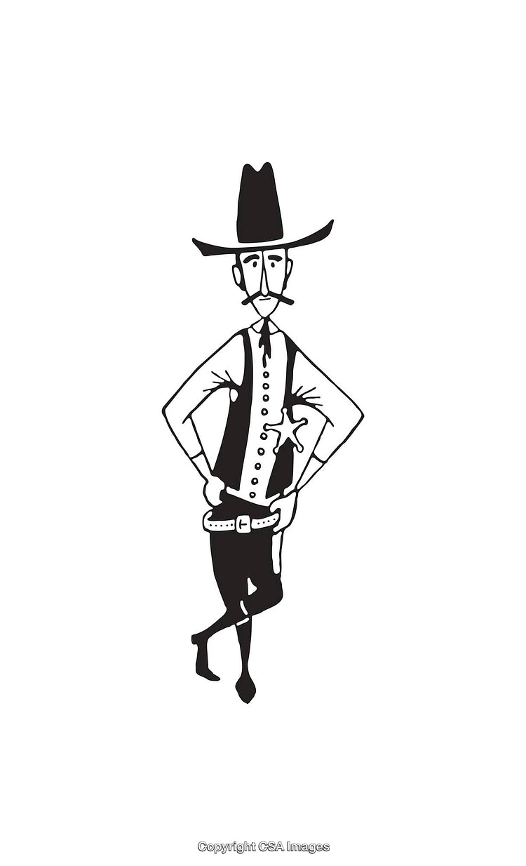 Black and White Line Art of a Western-Inspired Cowboy Character