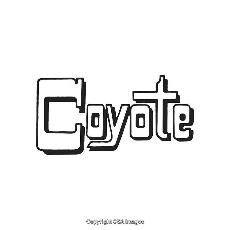 Stylized Black and White Coyote Text Illustration on White Background