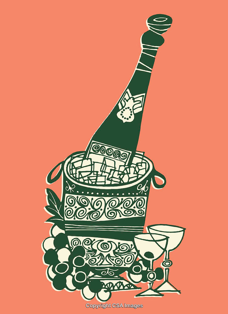 Elegant Graphic Line Art of Champagne Bottle in Ice Bucket