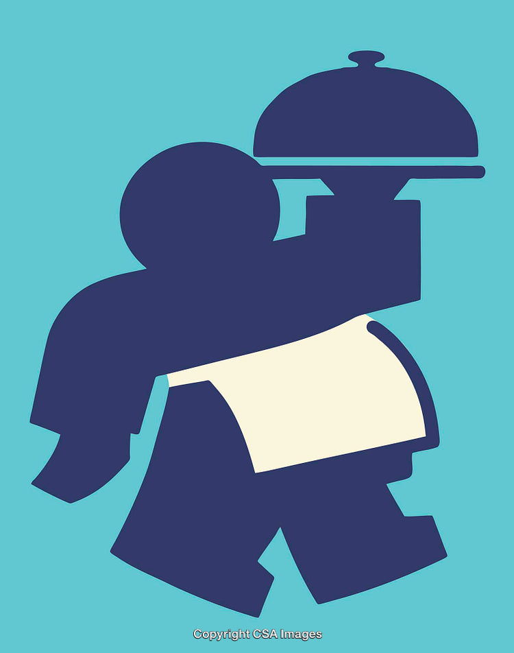 Playful Design of a Waiter Holding a Tray on a Bright Background
