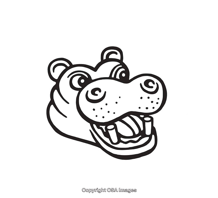 Happy Hippopotamus Line Art Illustration Drawing in Black and White