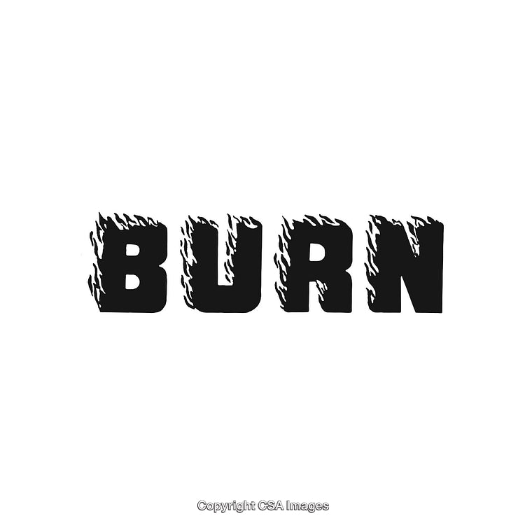 Bold Typography Design with Black Fire-Themed Letters on White Background
