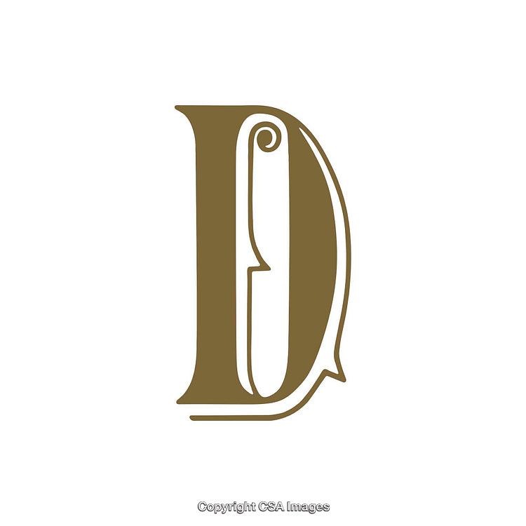 Ornate Gold Letter D on White Background with Elegant Design