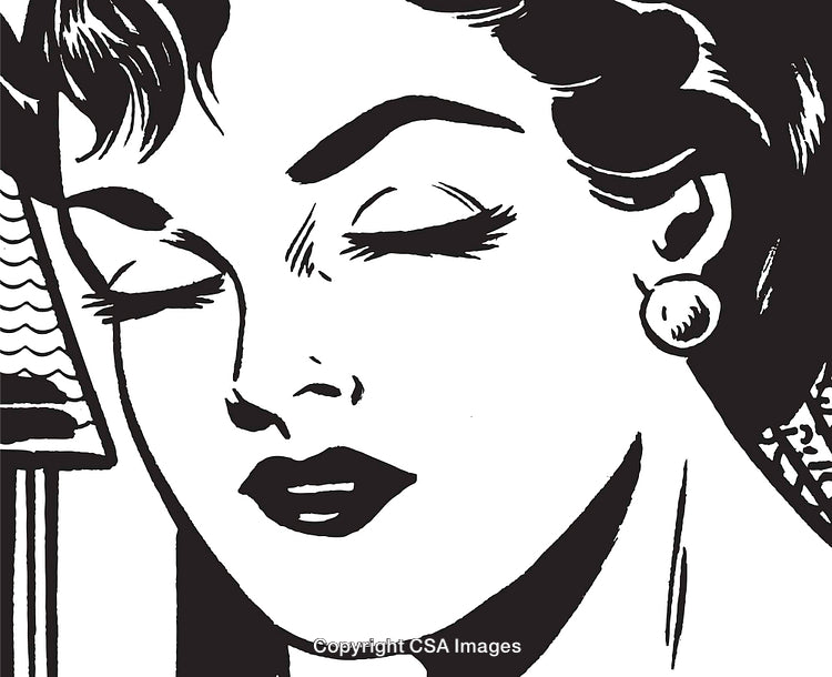 Vintage Black and White Illustration of a Woman's Portrait in Retro Style