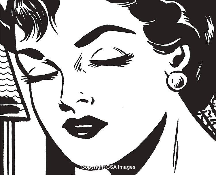 Vintage Black and White Illustration of a Woman's Portrait in Retro Style