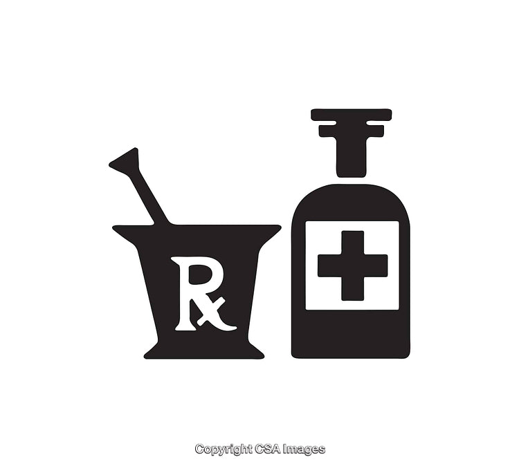 Pharmacy Symbols Featuring Mortar and Bottle in Minimalist Style
