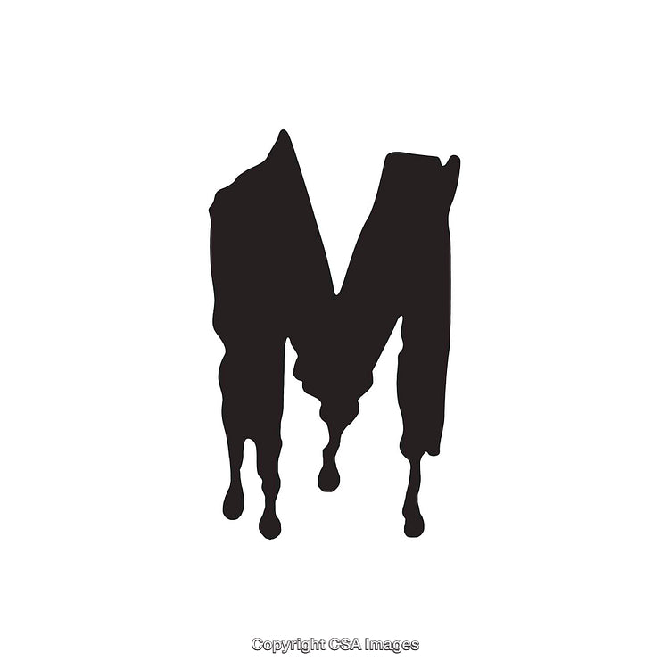 Dripping Black Letter M Symbol with Artistic Design on White Background