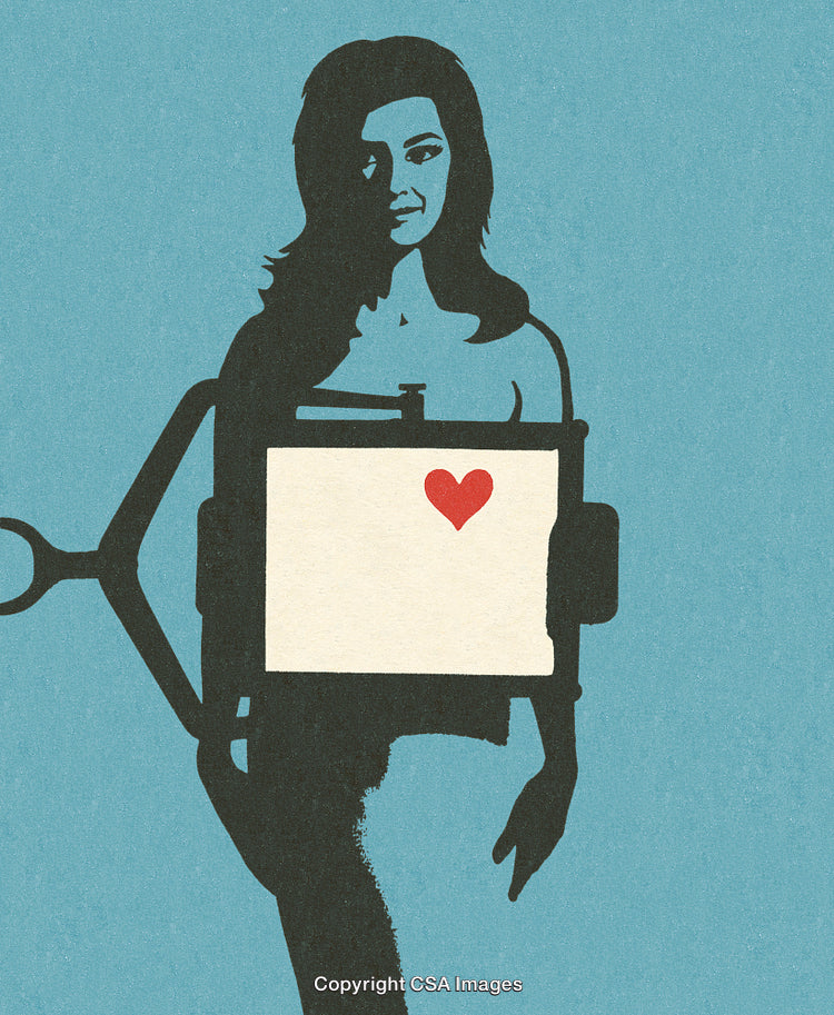 Silhouette Art of Woman with Heart Symbol and Retro Design Aesthetic