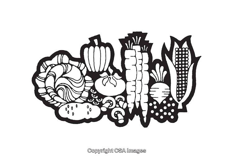 Black And White Line Art of Various Vegetables and Produce Items