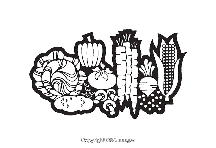 Black And White Line Art of Various Vegetables and Produce Items