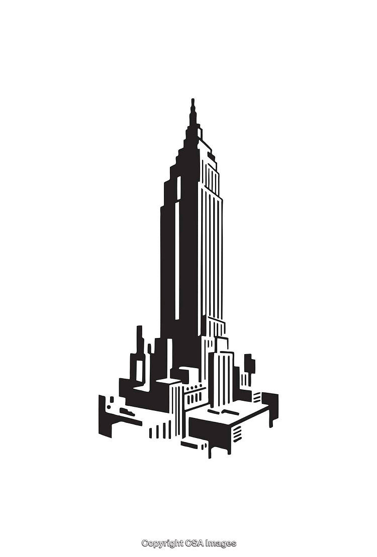 Black and White Illustration of a Skyscraper in Minimalist Style