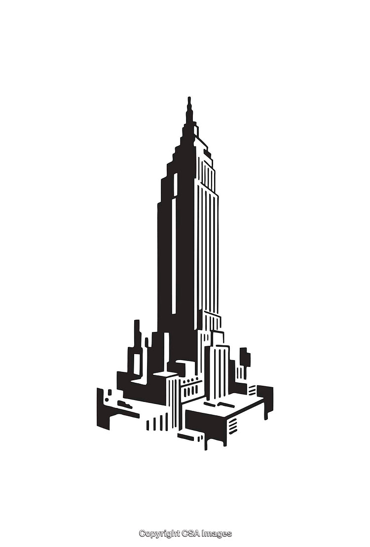 Black and White Illustration of a Skyscraper in Minimalist Style