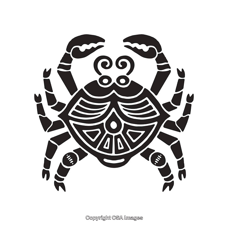 Intricately Designed Black and White Line Art Crab Illustration