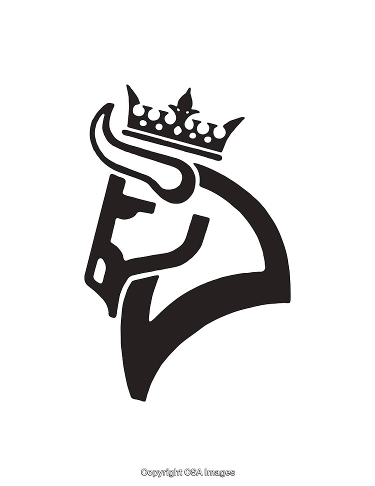 Black and White Crowned Bull Line Art Illustration with Elegance