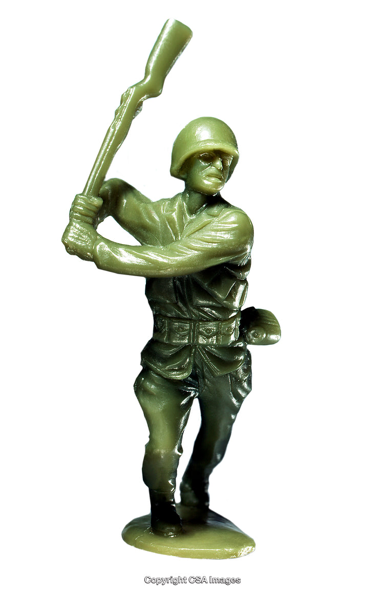 Green Plastic Toy Soldier Holding Rifle in Action Pose