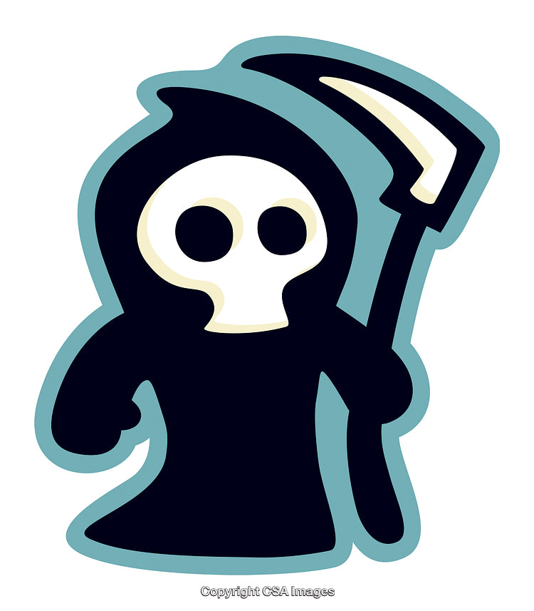 Cute Cartoon Grim Reaper with Scythe Illustration in a Fun Style