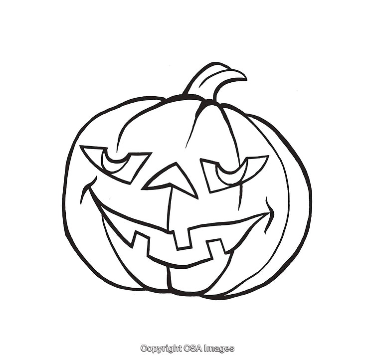 Black and White Line Art of a Grinning Jack-O'-Lantern Pumpkin