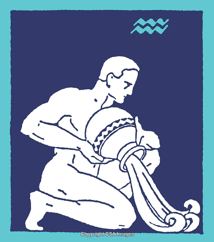 Aquarius Zodiac Sign Illustration Featuring Water Bearer Symbol and Blue Background