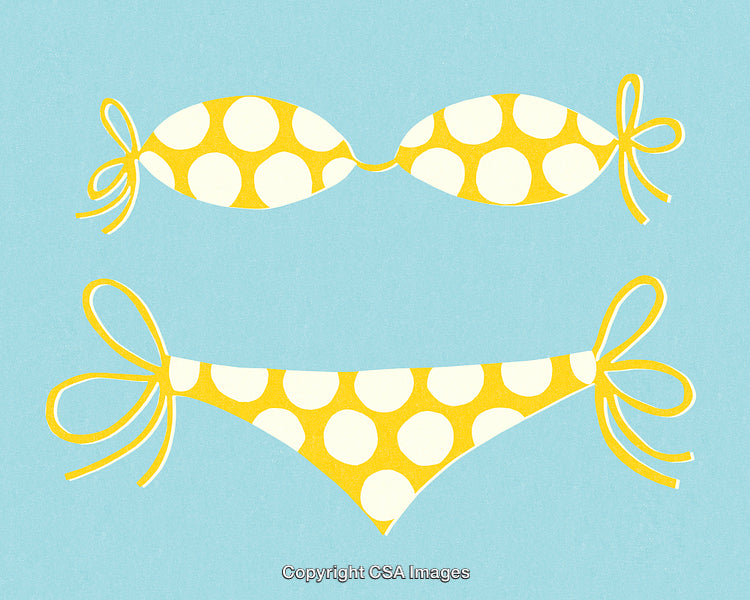 Yellow Polka Dot Bikini Illustration on Blue Background
