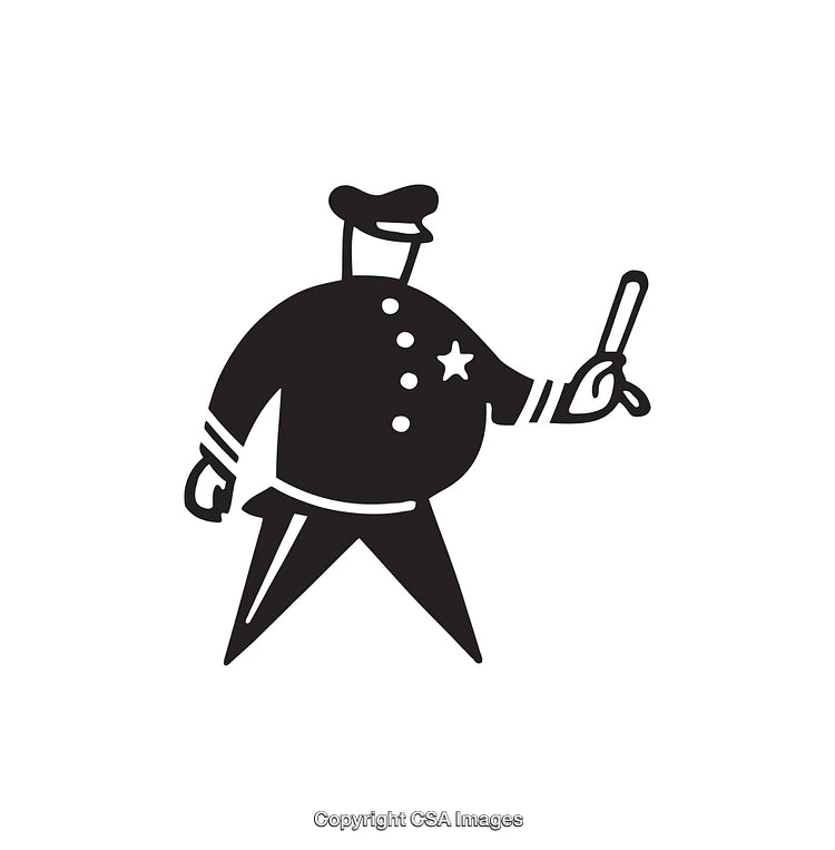 Cartoon Police Officer Holding Baton in Line Art Style