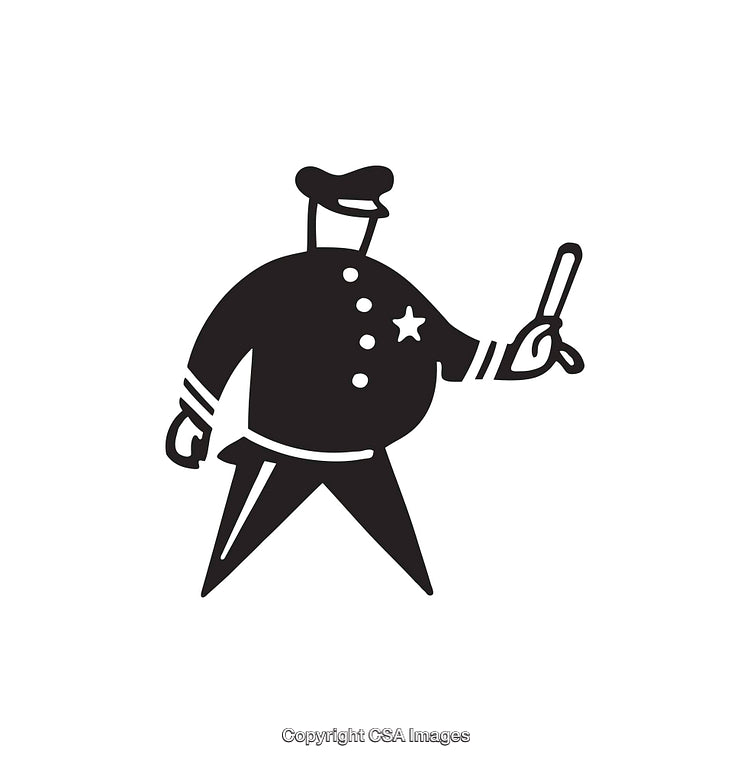 Cartoon Police Officer Holding Baton in Line Art Style