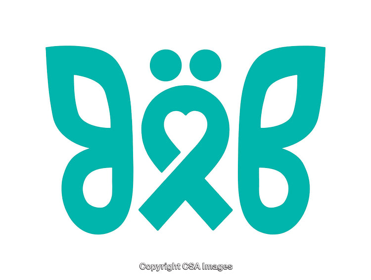 Teal Symbol with Heart and Butterfly Elements in Stylized Design