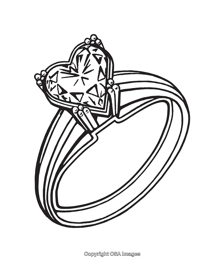 Heart-Shaped Gem Ring in Elegant Line Art Illustration