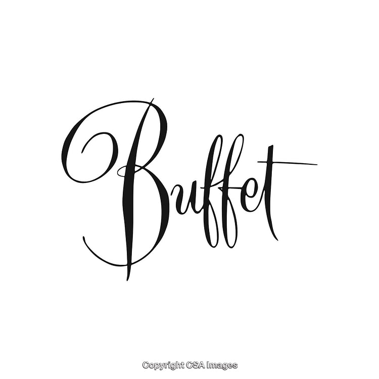 Elegant Script Style Typography of the Word Buffet in Black on White