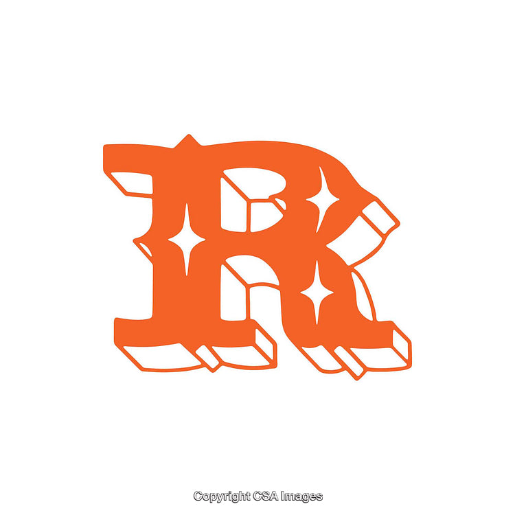 Bold Orange Letter R With Sparkle Detail on White Background