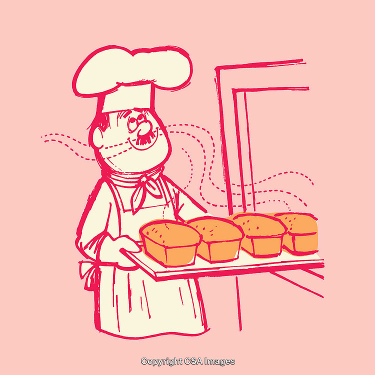 Illustration of a Chef Carrying Freshly Baked Loaves of Bread