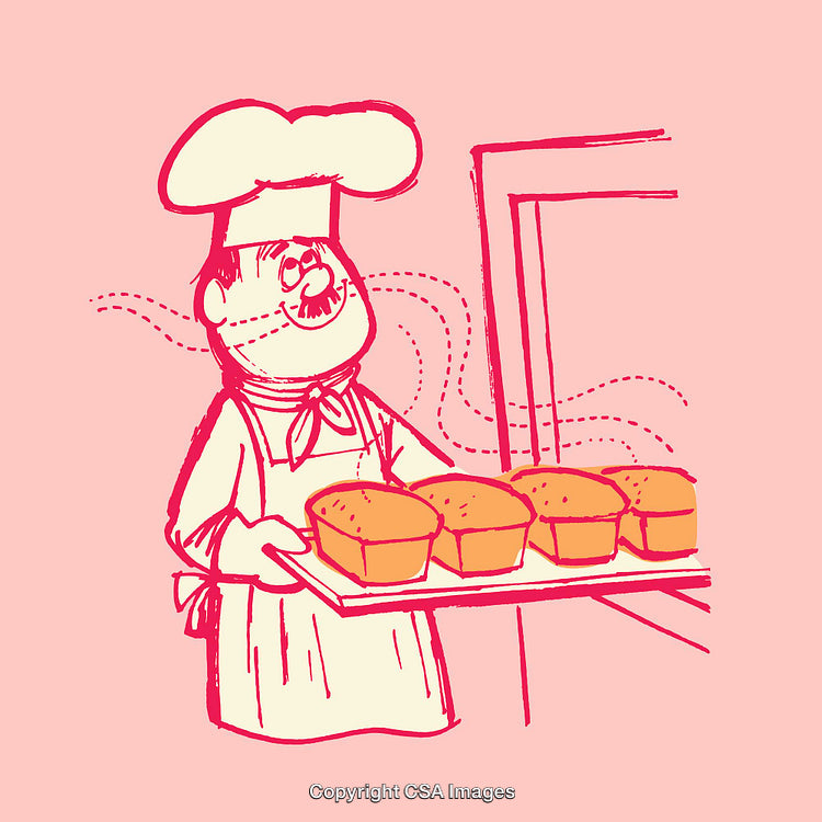 Illustration of a Chef Carrying Freshly Baked Loaves of Bread