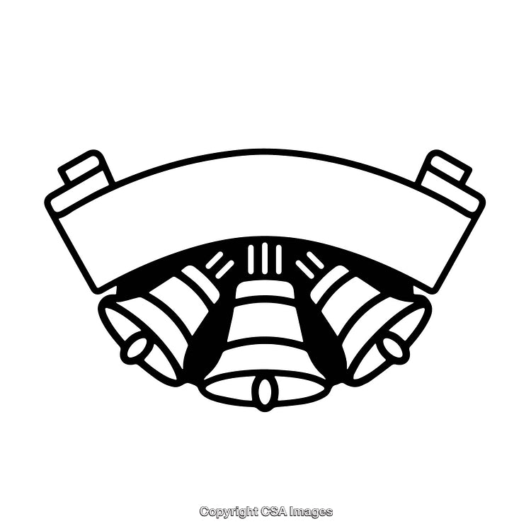 Black and White Minimalist Border Design Featuring Bells and Banner