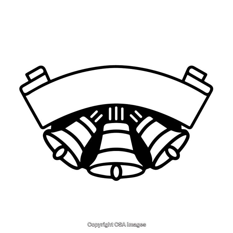 Black and White Minimalist Border Design Featuring Bells and Banner