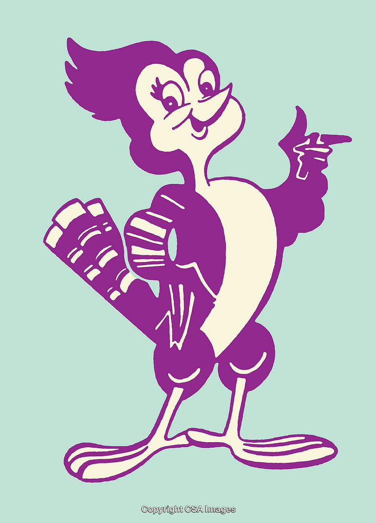 Purple Cartoon Bird Illustration with Playful Expression and Gesture
