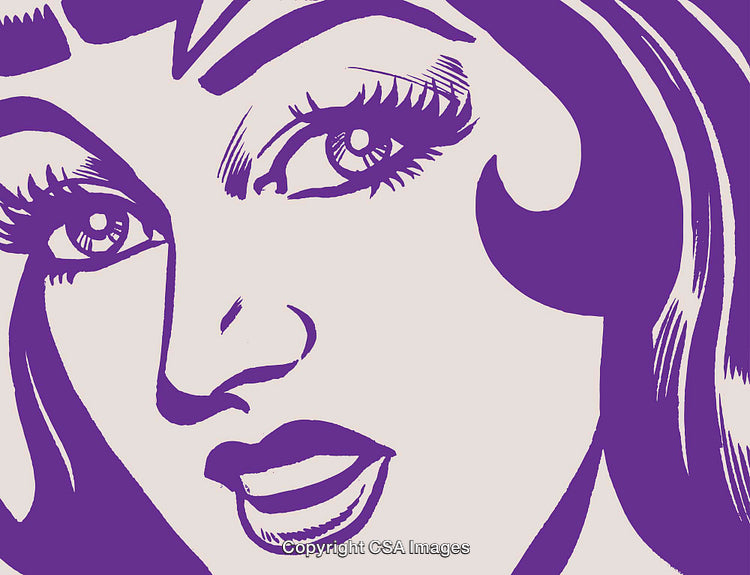 Stylized Purple Comic Art of a Woman's Face Close-Up