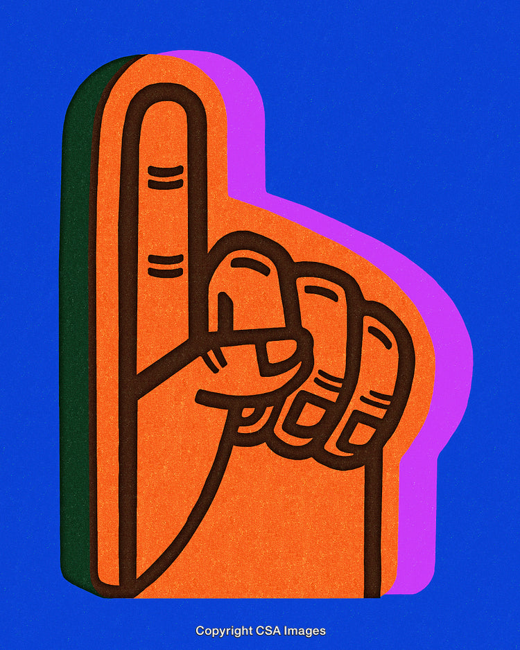 Colorful Retro-Styled Illustration of a Hand Pointing Up