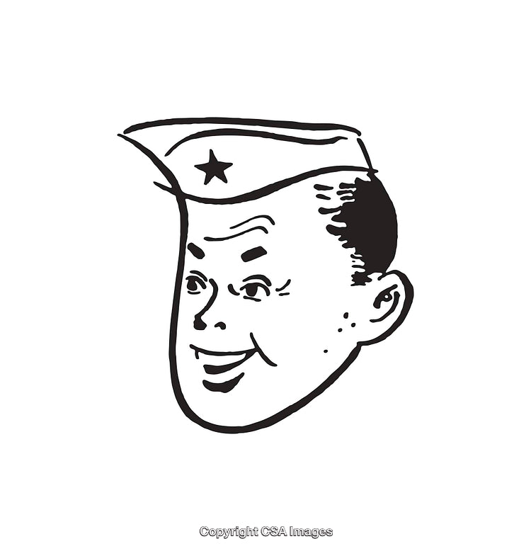 Vintage Black and White Cartoon Illustration of Smiling Sailor