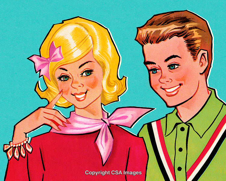 Retro Illustration of a Smiling Couple in Vintage Fashion Style