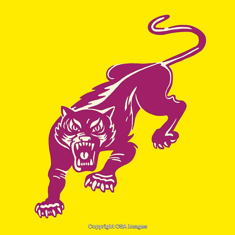Fierce Purple Panther Illustration on Bold Yellow Background