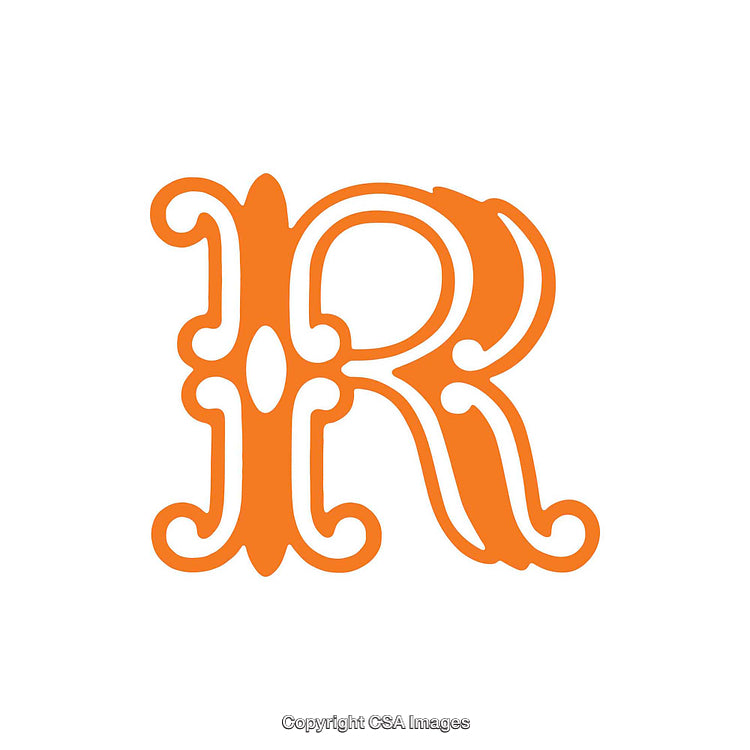 Ornate Letter 'R' in Decorative Orange Vintage Font Style