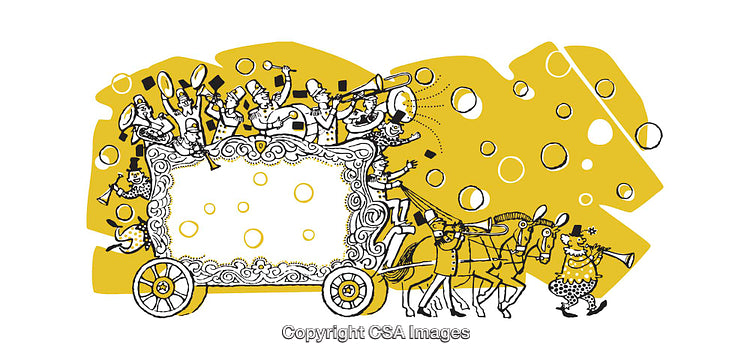 Vibrant Illustration of Parade with Musicians on a Decorated Carriage