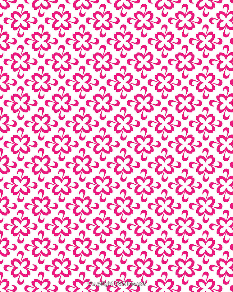 Pink Abstract Floral Pattern with Repeating Motifs on White Background