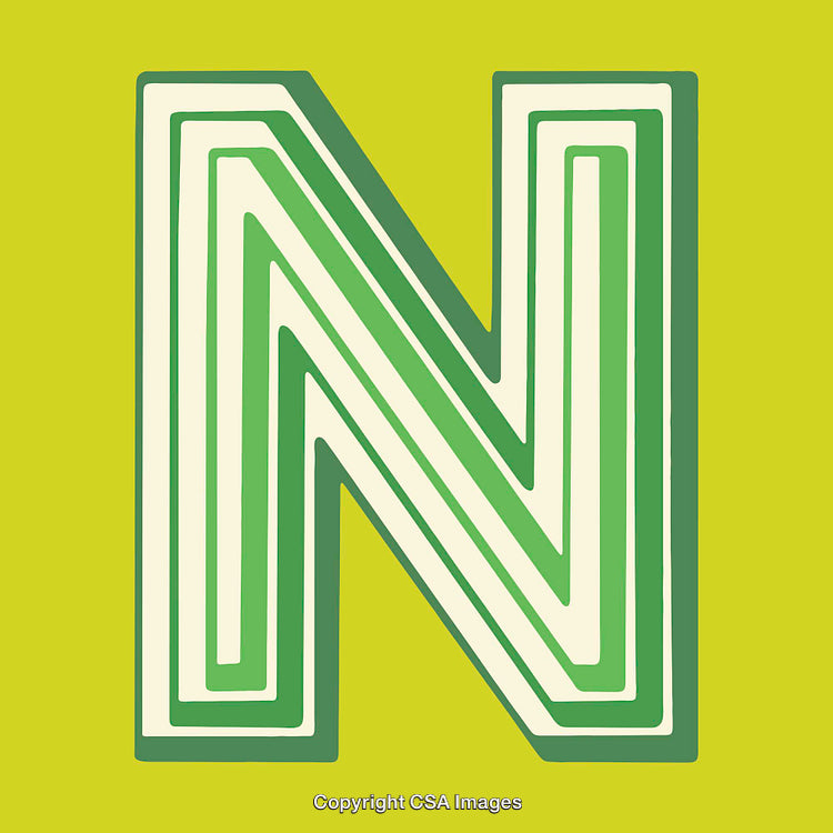 Bold Graphic Representation of the Letter N in Green and Yellow Tones