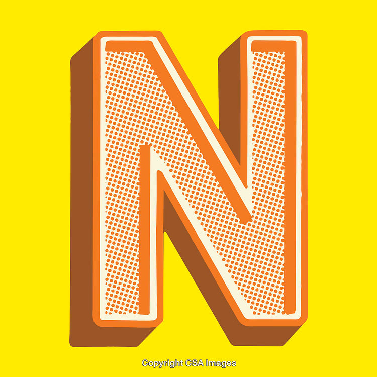 Vintage Stylistic Letter N in Bold Pop Art Design