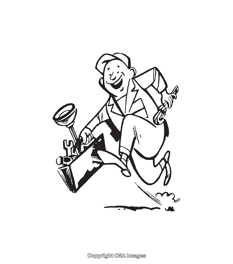 Cheerful Repairman Hurrying With Tools in Hand Line Art Illustration