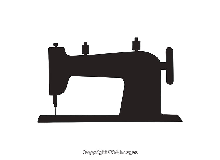 Silhouette Icon of a Vintage Sewing Machine on White Background