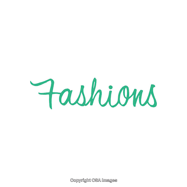 Stylish Handwritten Word 'Fashions' in Green on a White Background