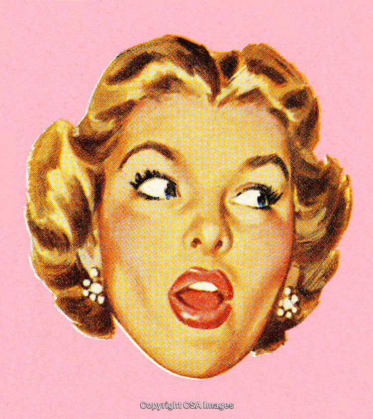 Vintage Style Woman With Surprised Expression on Pink Background
