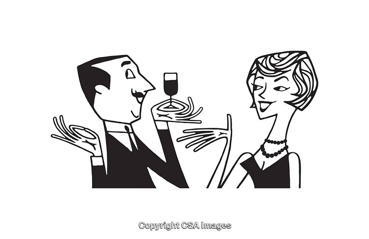 Elegant Black and White Line Art Illustration of Social Gathering
