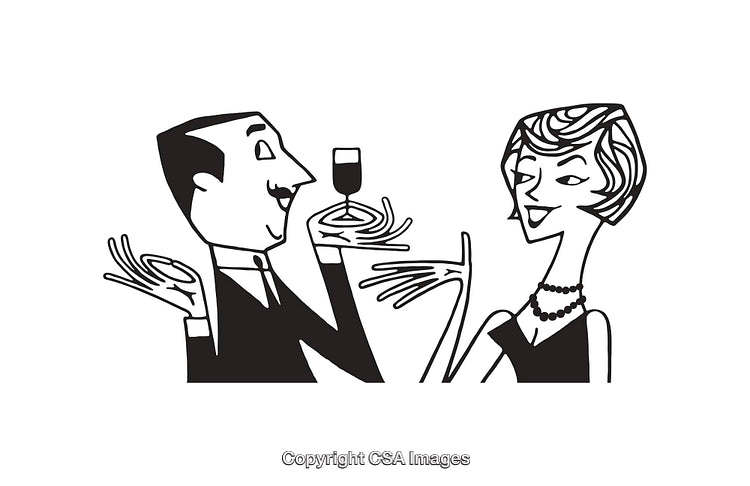 Elegant Black and White Line Art Illustration of Social Gathering